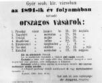 337. Gyr szabad kirlyi vros vsrhirdetse az 1891. vre (Dank Imre gyjtemnye)